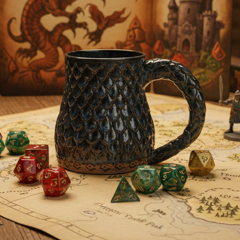 Void Dragon – håndlaget keramisk krus med drageskjell
