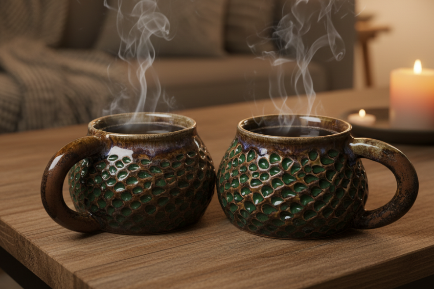 Rund Retro Krus - grønne prikker