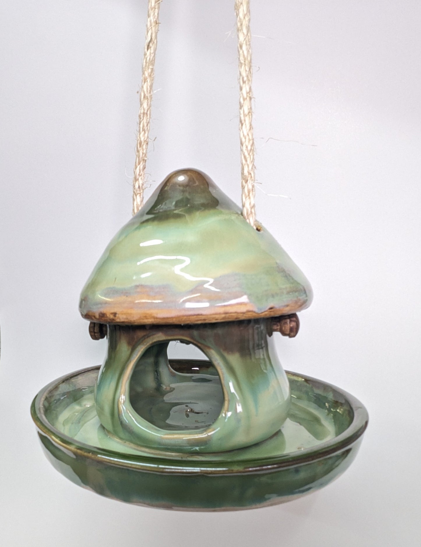 Handmade Mushroom Bird Feeder – "Moss" Glaze | Mushroom Bird Feeder