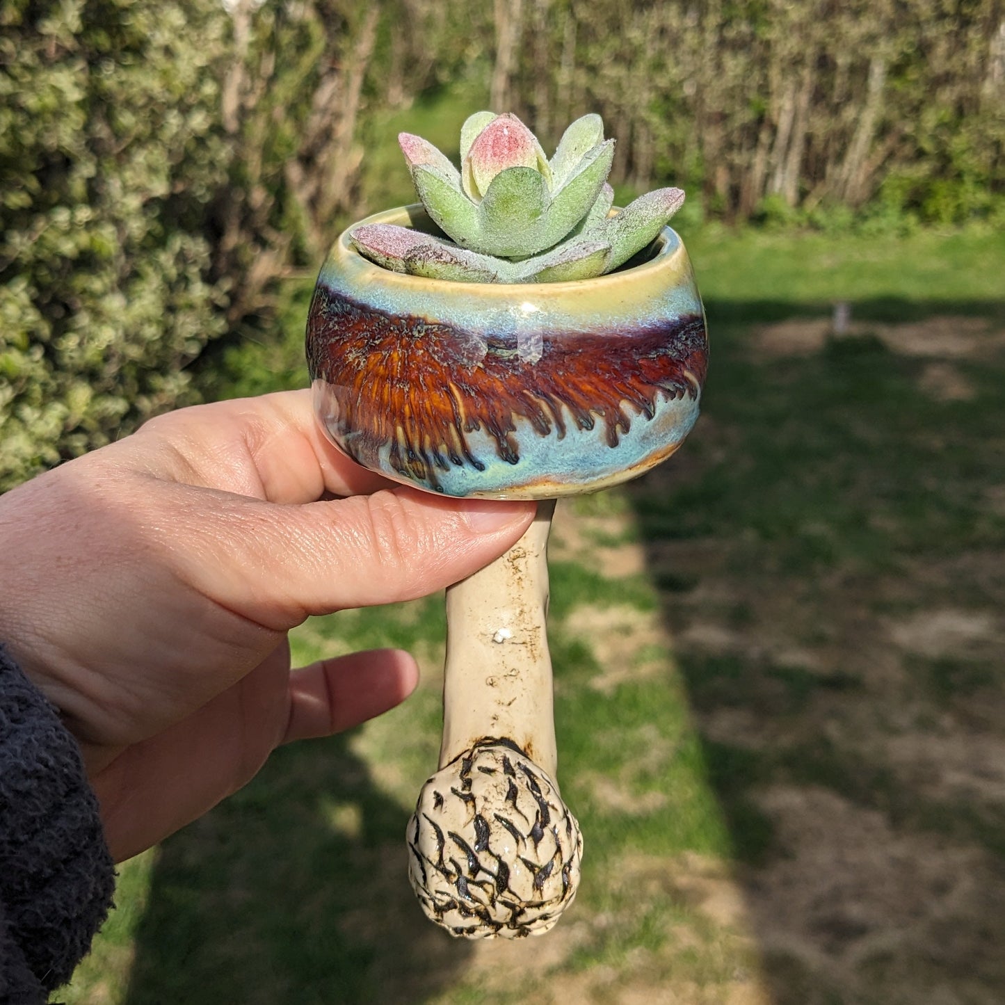 Handmade ceramic mushroom magnet with mini plant holder – Mushroom magnet succulent holder