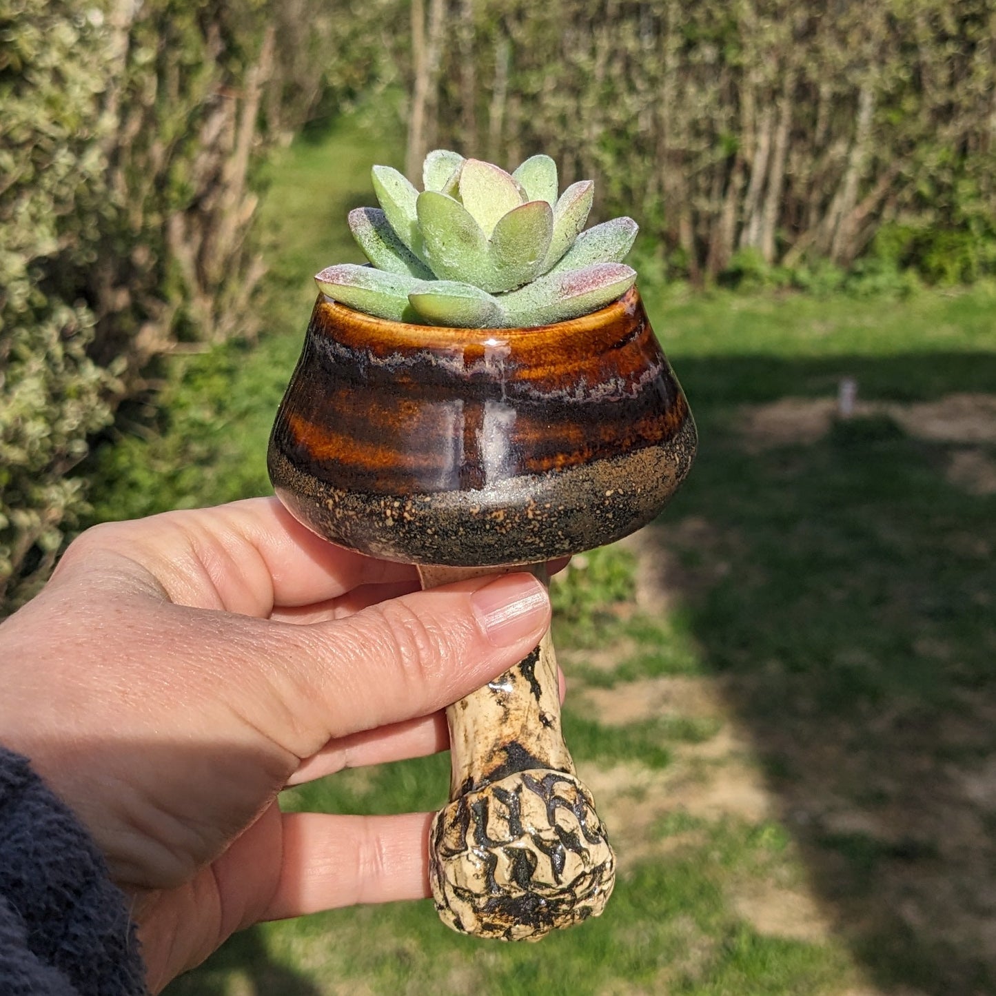 Handmade ceramic mushroom magnet with mini plant holder – Mushroom magnet succulent holder