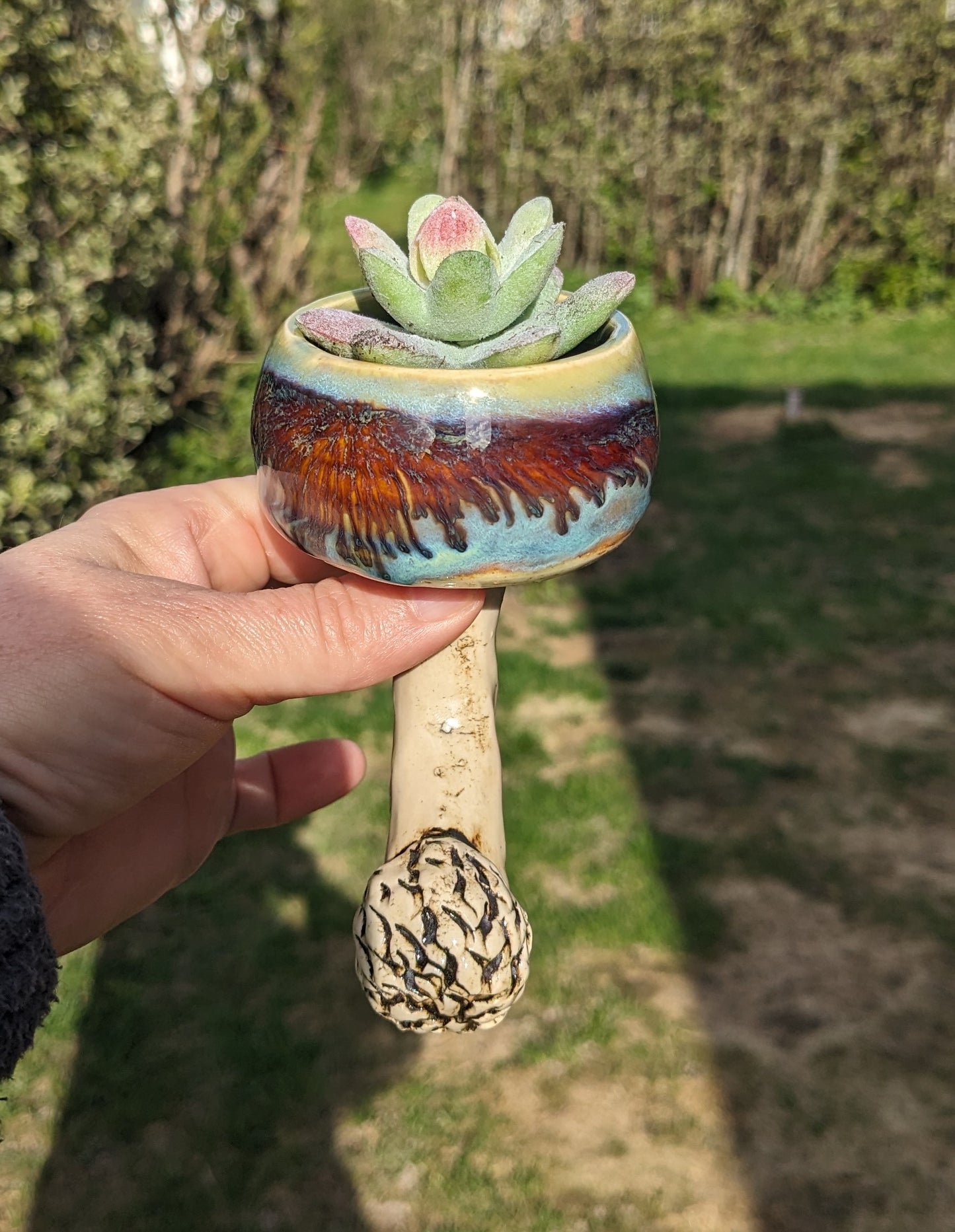 Handmade ceramic mushroom magnet with mini plant holder – Mushroom magnet succulent holder
