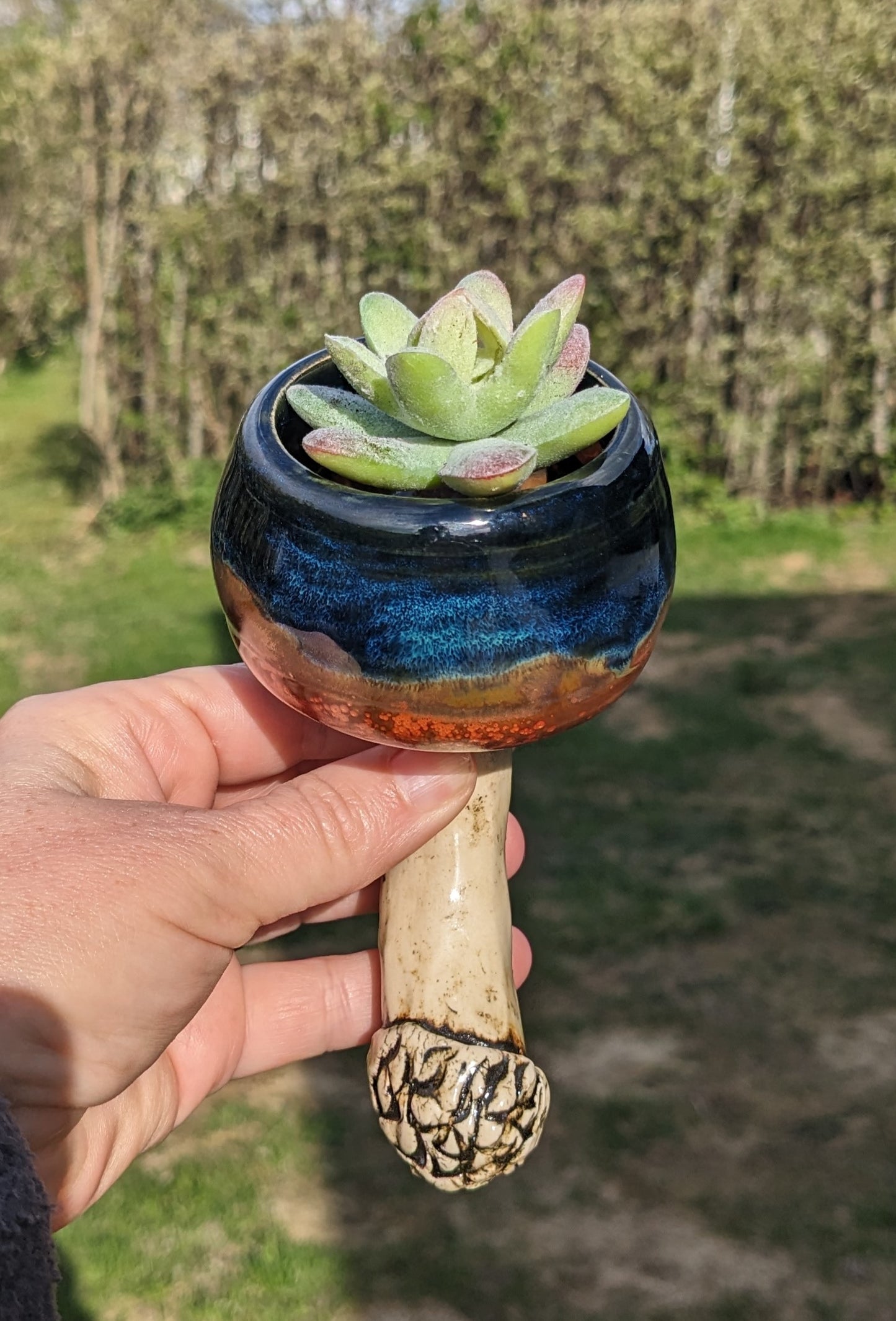 Handmade ceramic mushroom magnet with mini plant holder – Mushroom magnet succulent holder