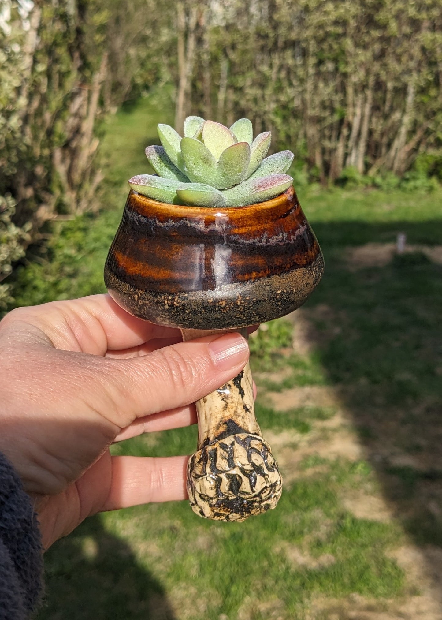 Handmade ceramic mushroom magnet with mini plant holder – Mushroom magnet succulent holder