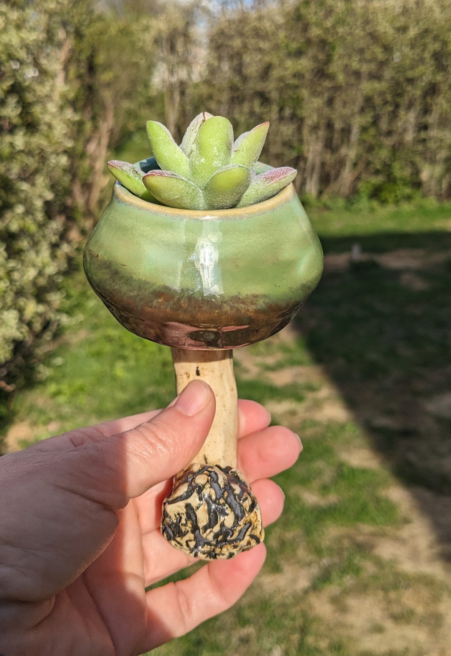 Handmade ceramic mushroom magnet with mini plant holder – Mushroom magnet succulent holder