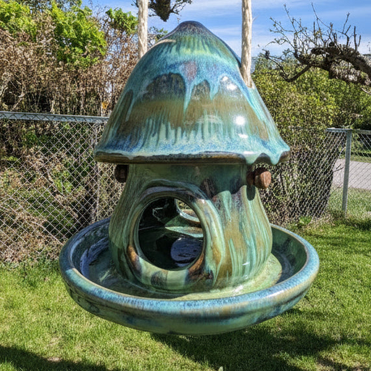 Håndlaget sopp fuglemater – “Fjellelv” glasur (mushroom bird feeder)