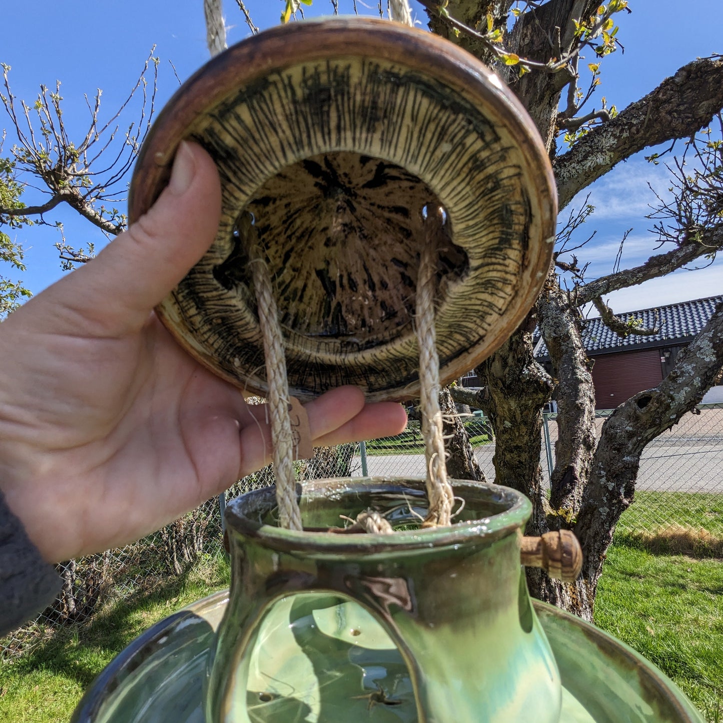Handmade Mushroom Bird Feeder – "Moss" Glaze | Mushroom Bird Feeder