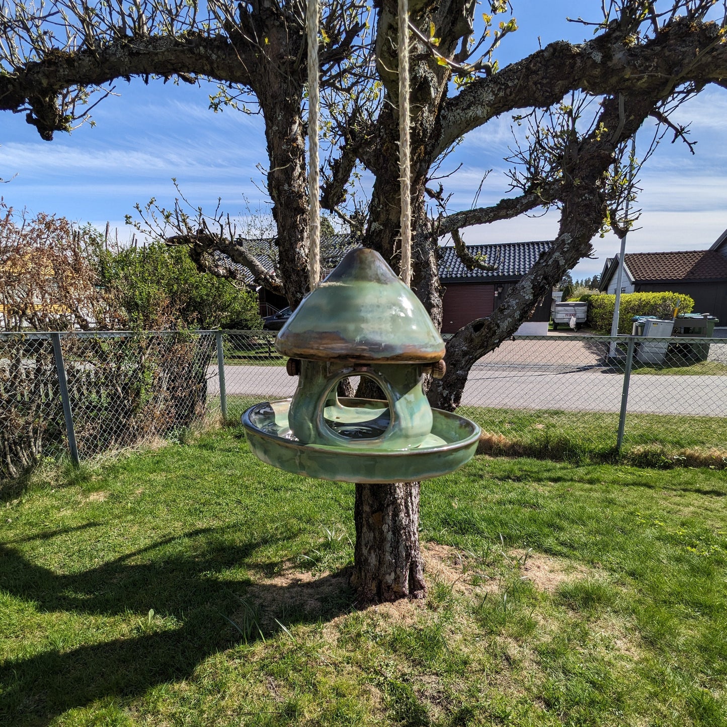 Handmade Mushroom Bird Feeder – "Moss" Glaze | Mushroom Bird Feeder