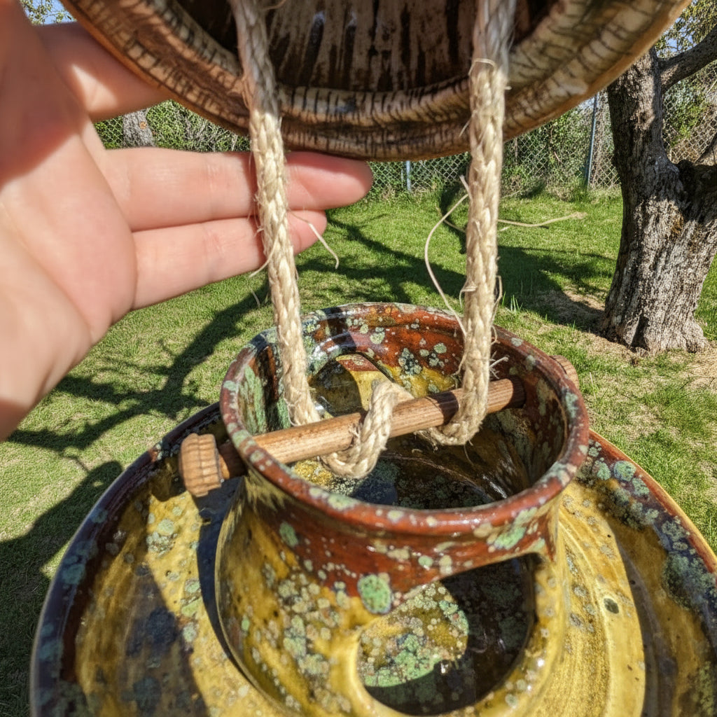 Handmade Mushroom Bird Feeder – "Lavstein" Glaze