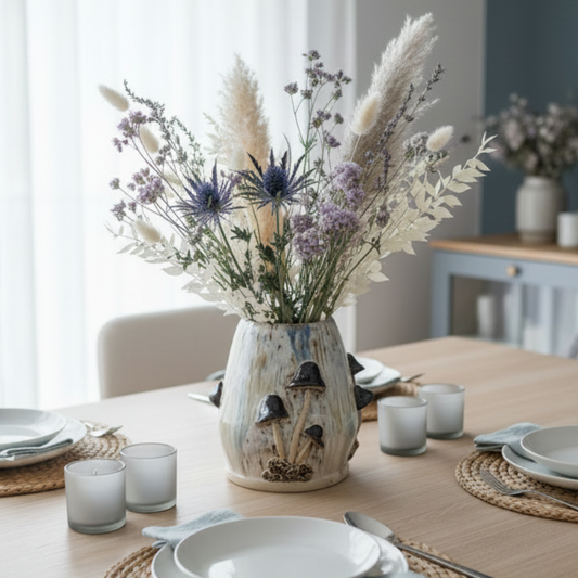 Skulpturell håndlaget keramisk vase med soppmotiv – Handmade Ceramic Mushroom Vase