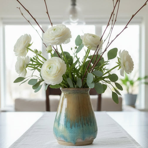 Håndlaget keramisk vase med blågrønn glasur – Handmade Ceramic Flower Vase